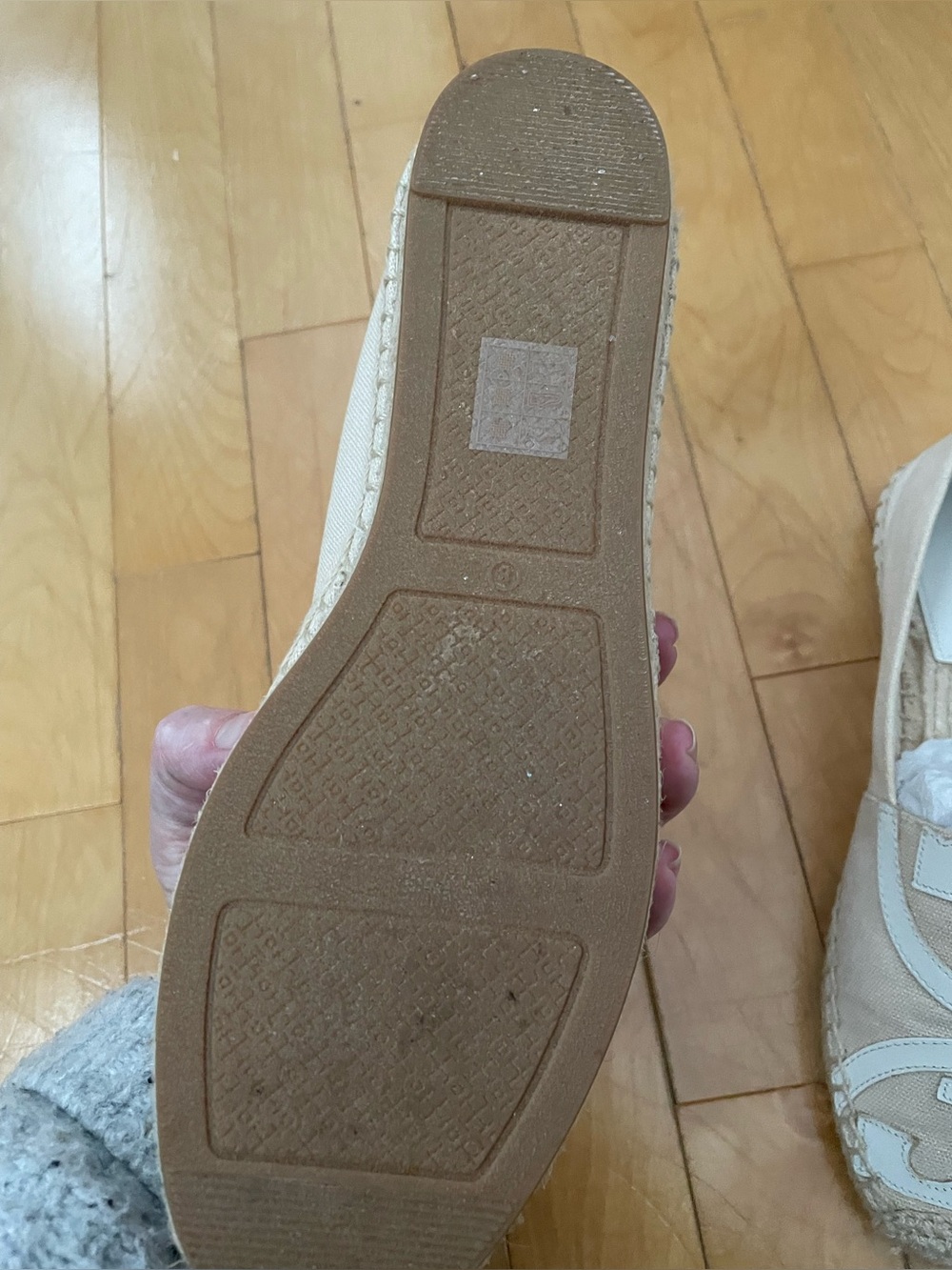 Tory Burch Cream Canvas & White Leather Logo Espadrille Flats - Picture 12 of 12